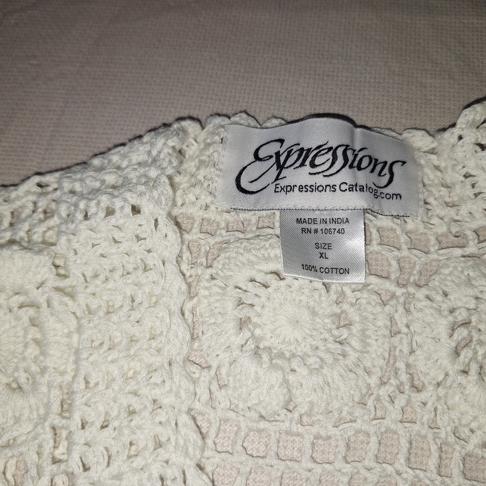 Vintage  Ivory Crochet Cardigan - Picture 3 of 4